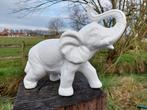 Beeld, olifant in witte chrome kleur - 32 cm - gesteente, Antiek en Kunst