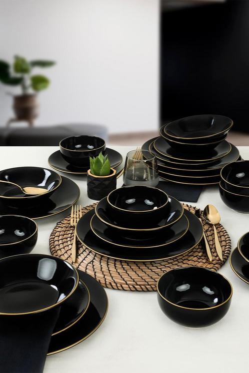 24-delige serviesset Black & Gold | Hermia, Huis en Inrichting, Keuken | Servies, Nieuw, Keramiek, Verzenden