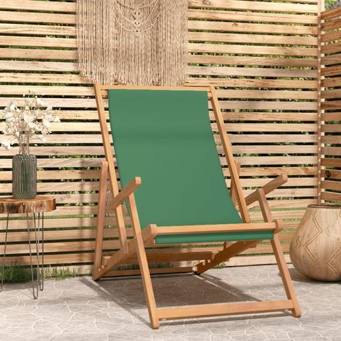 vidaXL Chaise de plage pliable Bois de teck solide Vert, Jardin & Terrasse, Ensembles de jardin, Neuf, Envoi