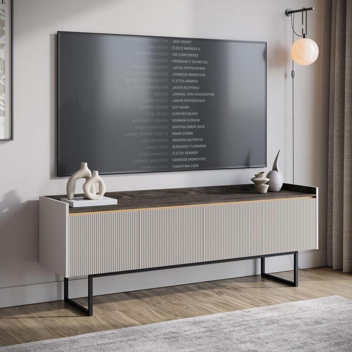 Meubella TV-Meubel beige 166 cm | TV-Kast met LED, Huis en Inrichting, Kasten |Televisiemeubels, 25 tot 50 cm, Nieuw, 150 tot 200 cm