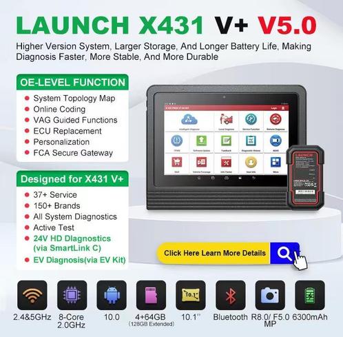 Launch X-431 V+ 5.0 universeel diagnose elektrische autos, Auto diversen, Autogereedschap, Nieuw, Verzenden