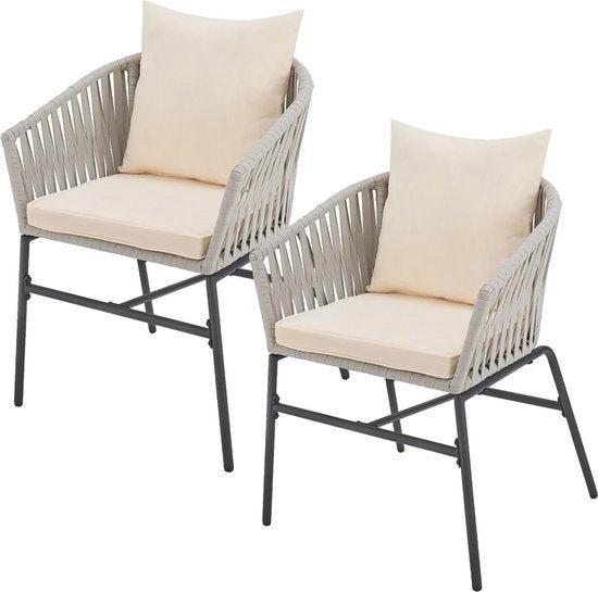 2dekans | 2 Tuinstoelen met touwgaas - Lichtgrijs - Incl., Huis en Inrichting, Woonaccessoires | Kussens, Ophalen of Verzenden