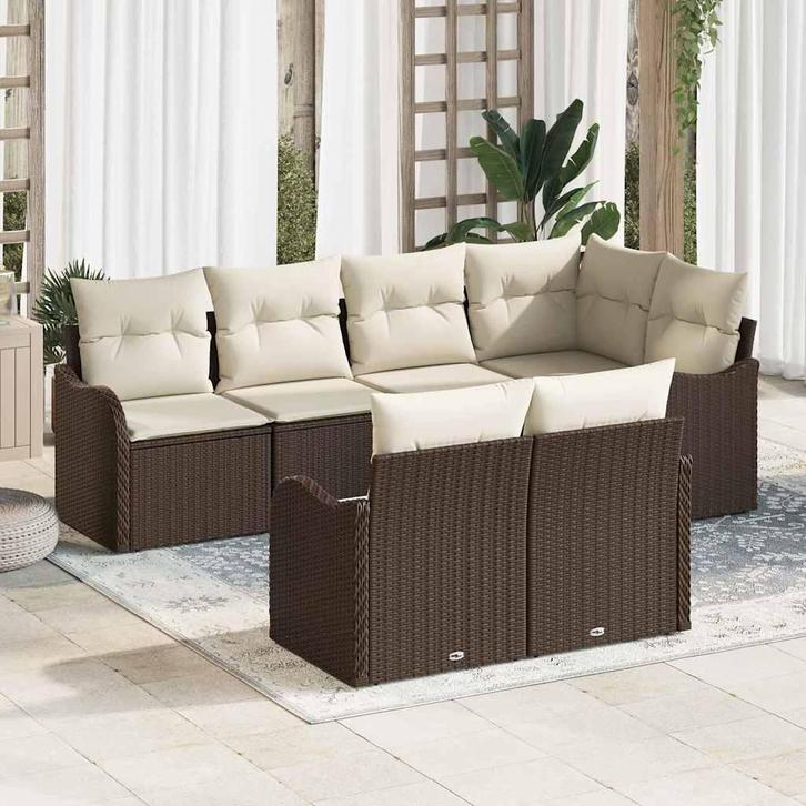 vidaXL Tuinbank Set met kussen met opslag 7 pcs Bruin Poly, Tuin en Terras, Tuinsets en Loungesets, Nieuw, Verzenden