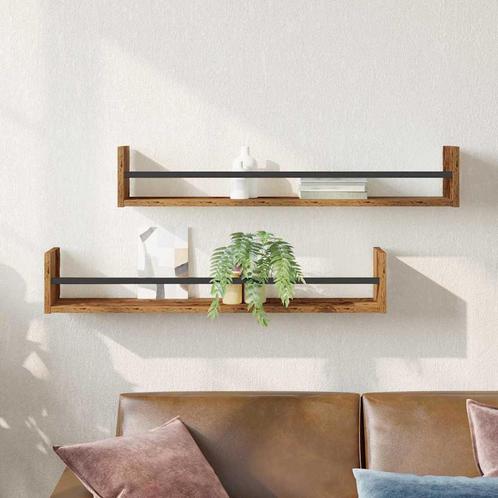 vidaXL Wandplank met plank 2 pcs Oud hout 80 x 16 x 14 cm, Huis en Inrichting, Kasten | Wandmeubels, Nieuw, Verzenden