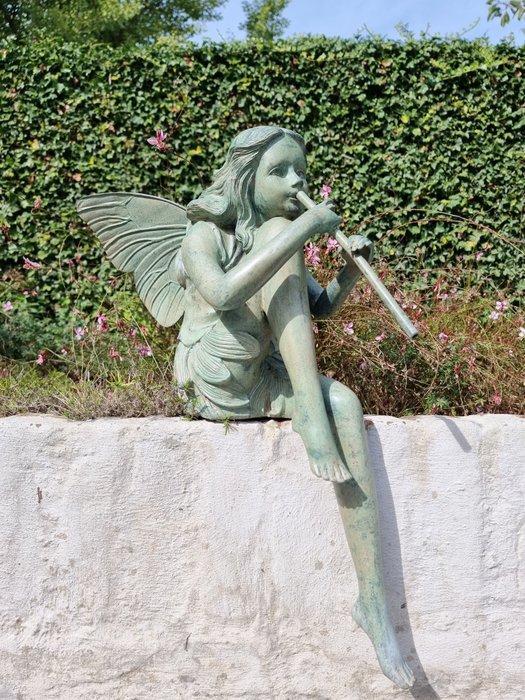 sculptuur, Tuinfee met fluit - 62 cm - Brons, Antiek en Kunst, Curiosa en Brocante