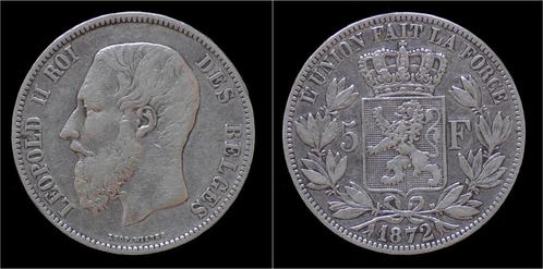 Belgium Leopold Ii 5 frank 1872 zilver, Postzegels en Munten, Munten | Europa | Niet-Euromunten, België, Verzenden
