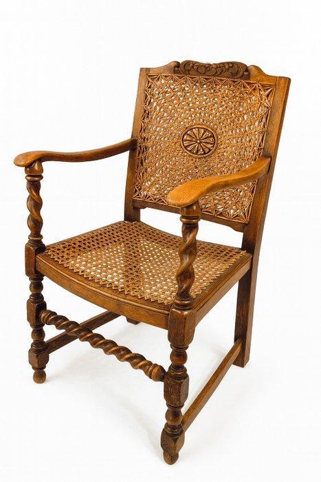 Bijzetstoel - Eik, Riet - Unieke vlechtwerk stoel, Antiek en Kunst, Antiek | Overige Antiek