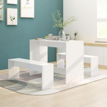 vidaXL 3-delige Eethoek bewerkt hout wit, Huis en Inrichting, Verzenden, Nieuw