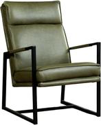 Olijfgroene leren industriële design fauteuil - Vintage Leer, Nieuw, Leer, Ophalen of Verzenden, 75 tot 100 cm
