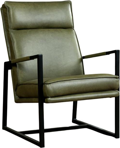 Olijfgroene leren industriële design fauteuil - Vintage Leer, Maison & Meubles, Fauteuils, Enlèvement ou Envoi