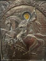 Icône - Bois, Plaqué(e) argent - Saint-Georges, Antiquités & Art