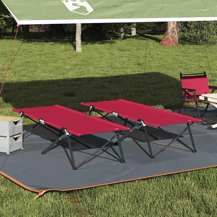 vidaXL Opvouwbaar Campingbed 2 pcs Rood 206 x 76 x 74 cm, Caravans en Kamperen, Kampeeraccessoires, Nieuw, Verzenden