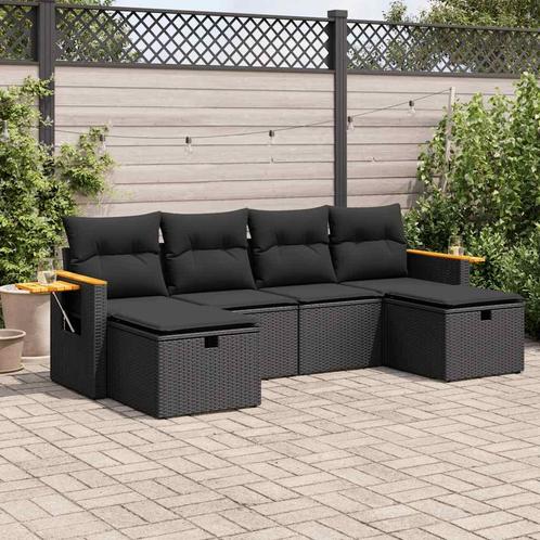vidaXL 6-delige Loungeset met kussens poly rattan zwart, Tuin en Terras, Tuinsets en Loungesets, Loungeset, Nieuw, Verzenden