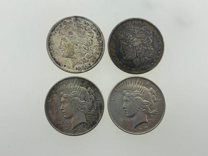 Verenigde Staten. 1 Dollar 1900, 1921, 1922, 1923 (4 silver, Postzegels en Munten, Munten | Europa | Niet-Euromunten