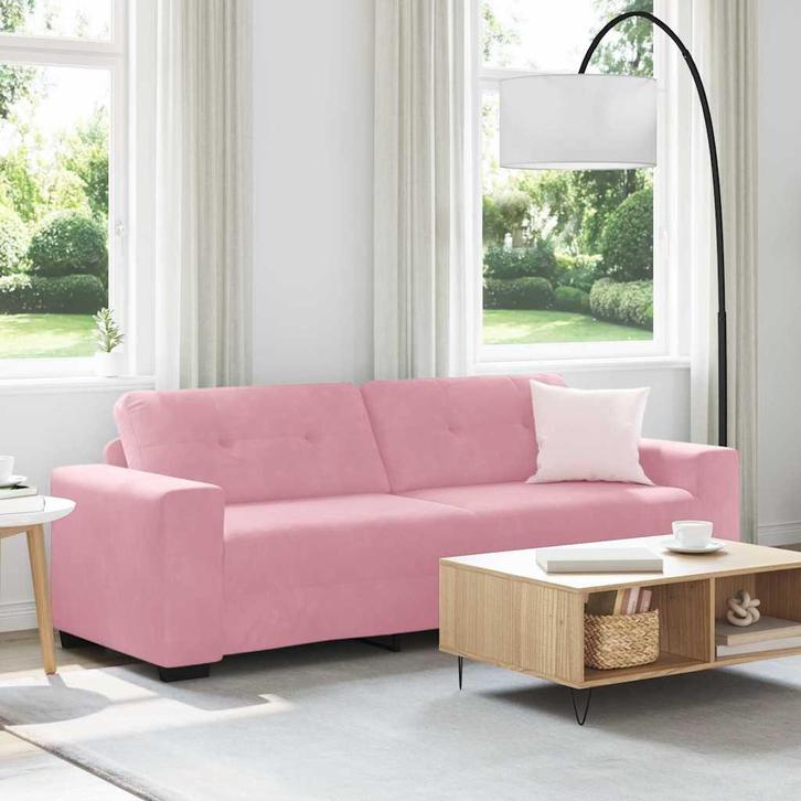 vidaXL | 3-Zits Sofa | met kussen Roze Fluweel, Huis en Inrichting, Zetels | Zetels, Nieuw, Verzenden