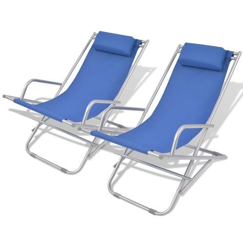 vidaXL Terrasstoelen verstelbaar 2 st staal blauw, Jardin & Terrasse, Chaises longues, Envoi