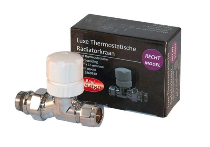 luxe Thermostatische radiatorkraan recht, Doe-het-zelf en Bouw, IJzerwaren en Bevestigingsmiddelen, Ophalen of Verzenden