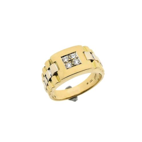 18 Krt. Bicolor ring met diamant; 0,12 ct. | Heren (solide), Handtassen en Accessoires, Ringen, Heer, Met edelsteen, Overige kleuren