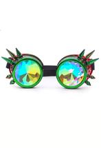 Goggles Steampunk Bril Spikes Groen Rood Montuur Caleidoscoo, Nieuw, Ophalen of Verzenden