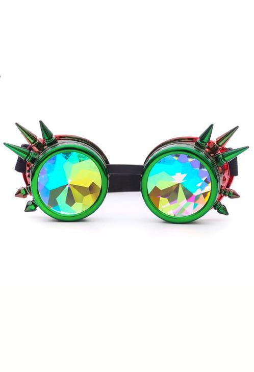 Goggles Steampunk Bril Spikes Groen Rood Montuur Caleidoscoo, Kleding | Dames, Carnavalskleding en Feestkleding, Nieuw, Ophalen of Verzenden