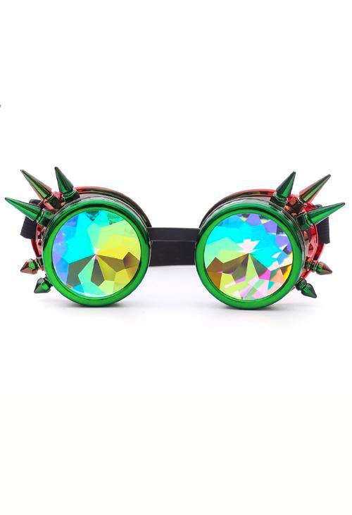 Goggles Steampunk Bril Spikes Groen Rood Montuur Caleidoscoo, Kleding | Dames, Carnavalskleding en Feestkleding, Nieuw, Ophalen of Verzenden