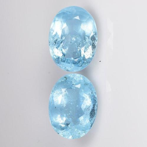 2 pcs Bleu Aigue-marine - 9.74 ct - International Colored, Handtassen en Accessoires, Edelstenen
