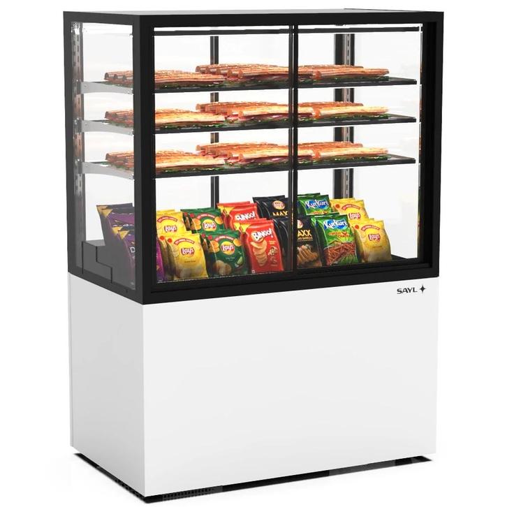 Neutrale Vitrine | INTEGRA | Wit/Zwart | 4 Niveaus |, Zakelijke goederen, Horeca | Keukenapparatuur, Nieuw in verpakking, Verzenden