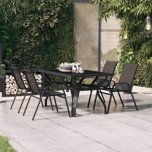 vidaXL Tuintafel 140x70x70 cm staal en glas zwart, Jardin & Terrasse, Tables de jardin, Envoi