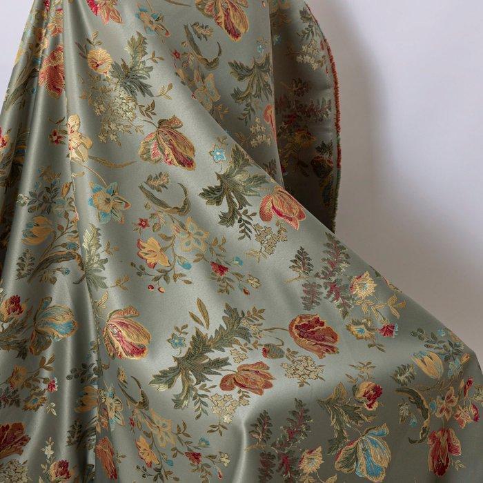 Brokaatstof (Lampasso) Italiaans - Groene zijde –, Antiek en Kunst, Antiek | Tapijten, Tafelkleden en Textiel