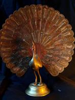 Beeld, brass statue of a peacock - 22 cm - Gegoten messing -