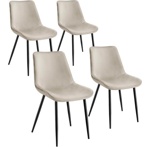 tectake Set stoelen Monroe fluweellook - crème, Set van 4, Huis en Inrichting, Stoelen, Verzenden
