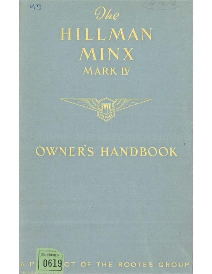 1949 HILLMAN MINX MARK IV INSTRUCTIEBOEKJE ENGELS, Auto diversen, Handleidingen en Instructieboekjes