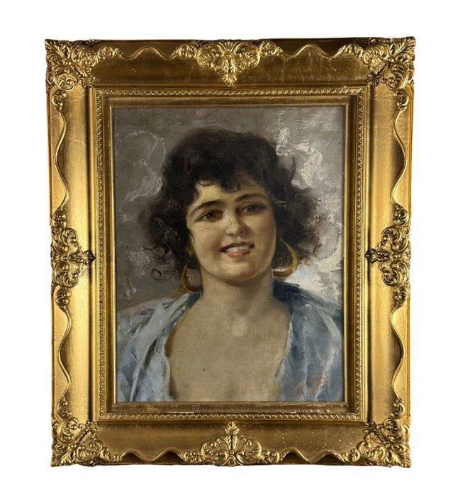 Fortunato Fontana (1936-?) - Ritratto di giovane donna, Antiek en Kunst, Kunst | Schilderijen | Klassiek