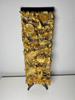 Panneau Haut relief Chinois - bois sculpté doré oiseaux