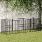 vidaXL Hondenkennel 8 panelen gepoedercoat staal zwart, Dieren en Toebehoren, Verzenden, Nieuw