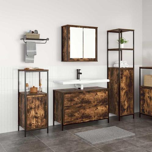 vidaXL 3-delige Badmeubelset Gerookt Eiken Hout, Huis en Inrichting, Tafels | Kaptafels, Nieuw, Verzenden