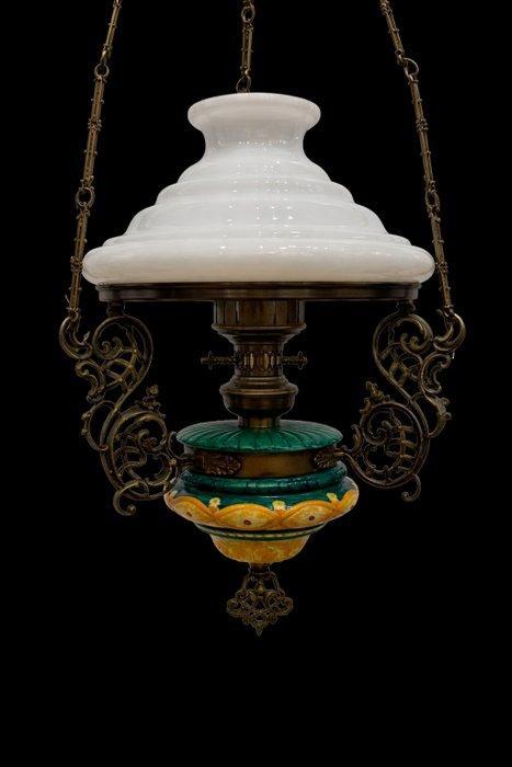 Lampe à suspendre - Majolique, Laiton moulé, Opaline, Antiquités & Art, Curiosités & Brocante