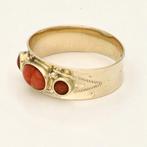 Ring - 14 karaat Geel goud - Bloedkoraal, Handtassen en Accessoires, Ringen, Nieuw