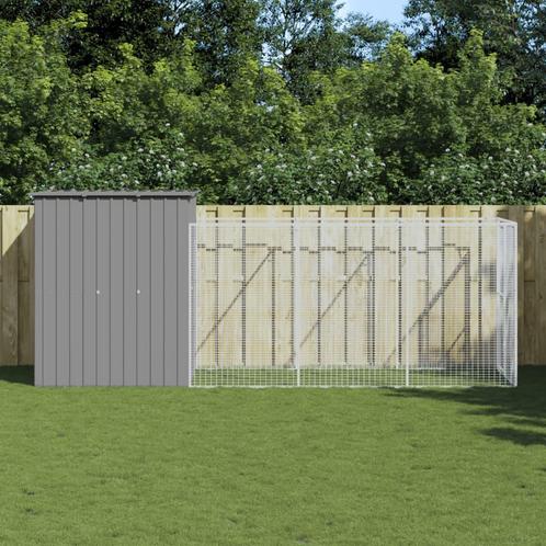 vidaXL Hondenhok met ren 165x455x181 cm staal lichtgrijs, Dieren en Toebehoren, Hondenhokken, Nieuw, Verzenden