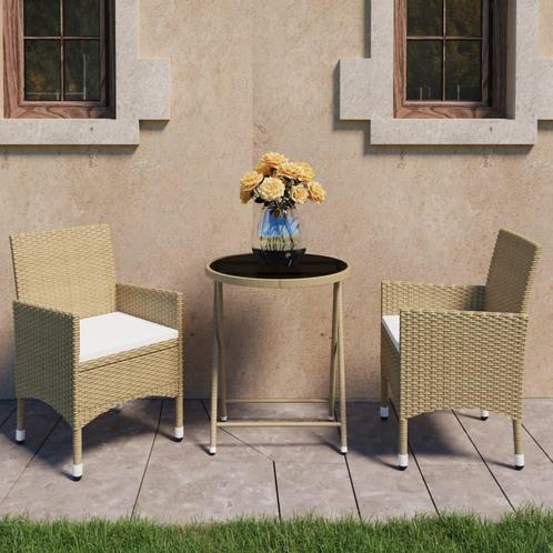 vidaXL 3-delige Bistroset poly rattan en gehard glas beige, Tuin en Terras, Tuinsets en Loungesets, Nieuw, Verzenden