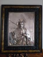 Reliëf, Sagrado corazón de Jesús - 50 cm - Hout, Verzilverd