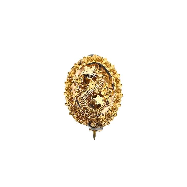 Gouden S-broche | Antiek (vintage, klederdracht), Handtassen en Accessoires, Broches, Overige kleuren, Gebruikt, Goud, Ophalen of Verzenden