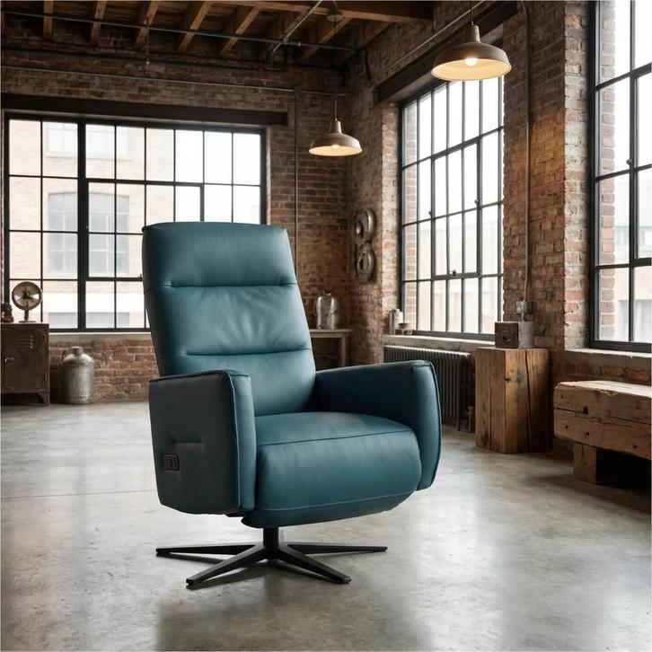 Leren elektrisch relaxfauteuil Pride - Toledo Turquoise, Huis en Inrichting, Fauteuils, 50 tot 75 cm, 75 tot 100 cm, Nieuw, Leer
