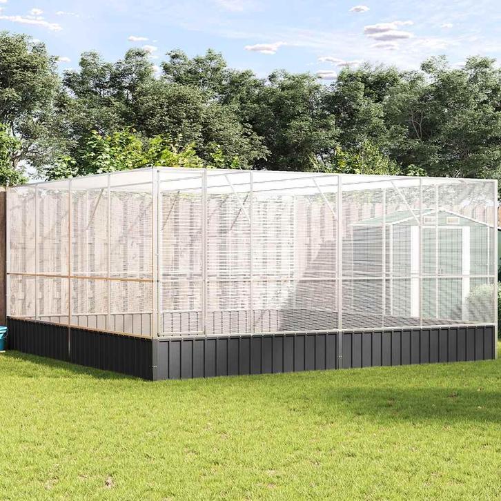 vidaXL Volière 418x414x212 cm staal zilverkleurig, Dieren en Toebehoren, Vogels | Toebehoren, Nieuw, Verzenden