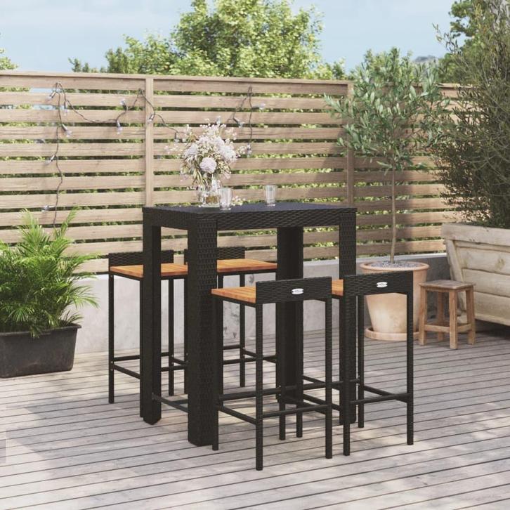 vidaXL 5-delige Tuinbarset poly rattan en massief acaciahout, Tuin en Terras, Tuinsets en Loungesets, Nieuw, Verzenden