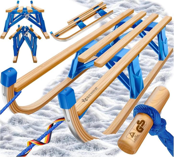 Houten slee - Kinderslee - Bruin / Blauw - KESSER®, Kinderen en Baby's, Speelgoed | Buiten | Sleeën, Nieuw, Verzenden