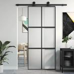 vidaXL Schuifdeur 90x205 cm gehard glas en aluminium zwart, Doe-het-zelf en Bouw, Verzenden, Nieuw