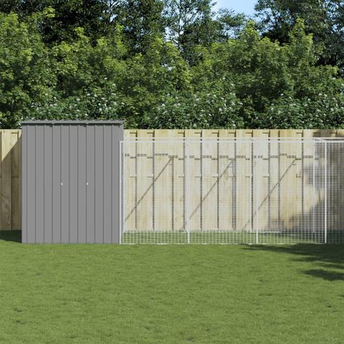 vidaXL Hondenhok met ren 165x863x181 cm staal lichtgrijs, Dieren en Toebehoren, Hondenhokken, Nieuw, Verzenden