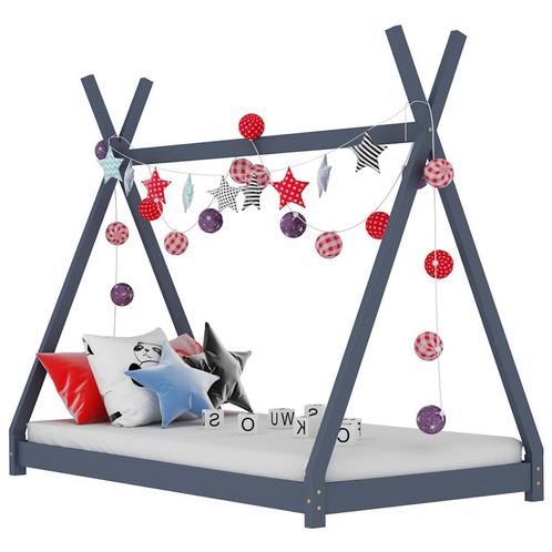 vidaXL Kinderbedframe massief grenenhout grijs 70x140 cm, Kinderen en Baby's, Kinderkamer | Bedden, Nieuw, Verzenden