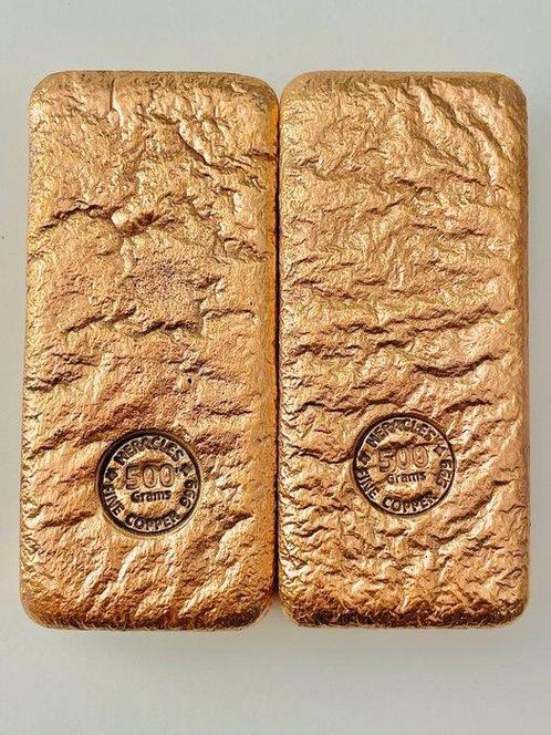 1 kilogram (2 x 500gr) .999 - Copper - Fonderie Heracles -, Postzegels en Munten, Edelmetalen en Baren